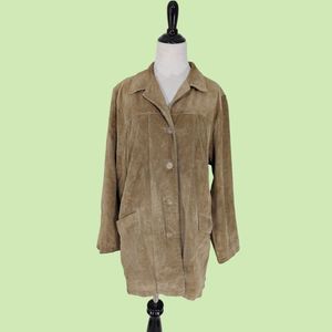 Eddie Bauer Seattle Suede Washable Leather Jacket L Light‎ Brown Tan